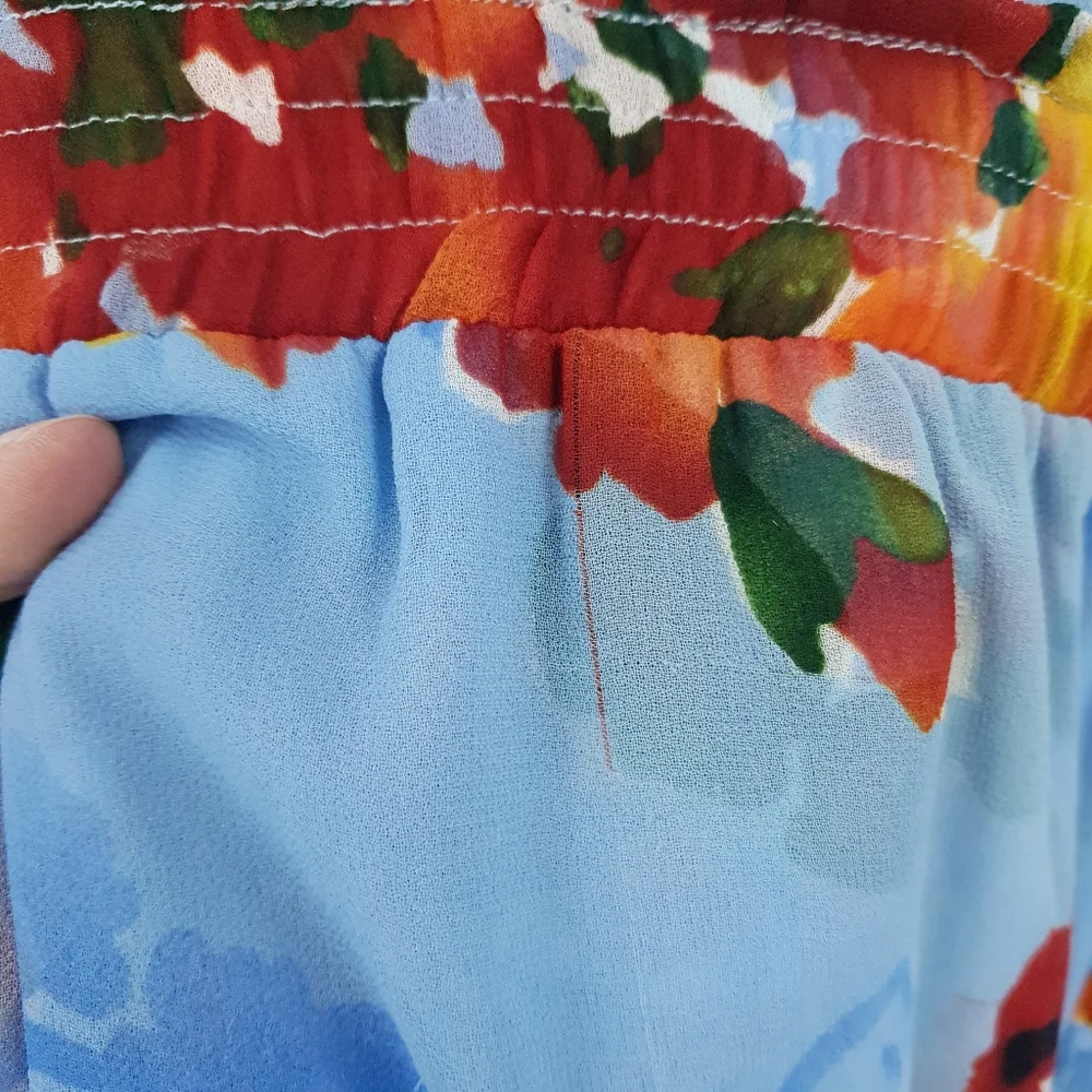 Misa Los Angeles Enya Floral Sheer Mini Dress Long Sleeve Orange & Blue Women XL - Picture 14 of 15